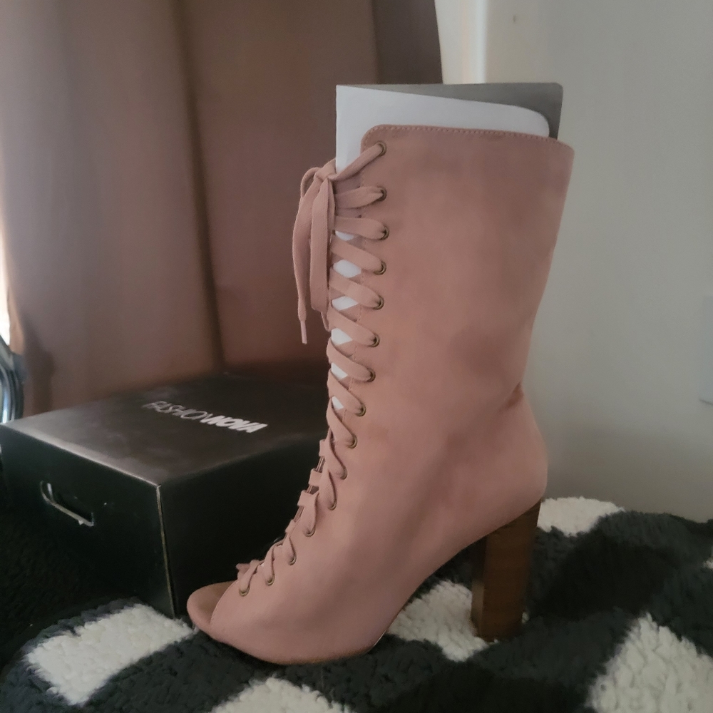 MAUVE COLOR PEEP TOE CALF LENGTH BOOTIE